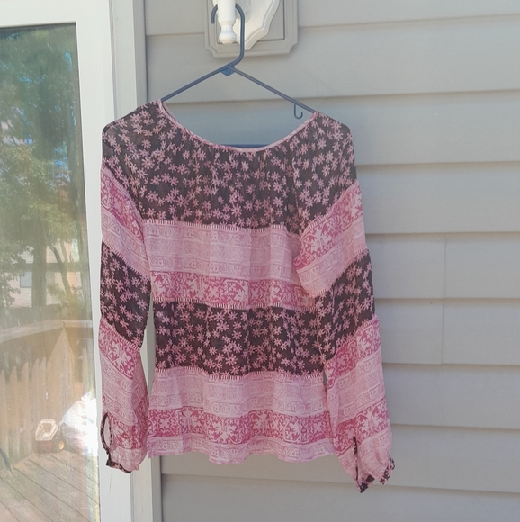 The Limited Womens M Pink and Black 100% SILK  Patterned Blouse Long Sleeve EUC - Picture 3 of 3